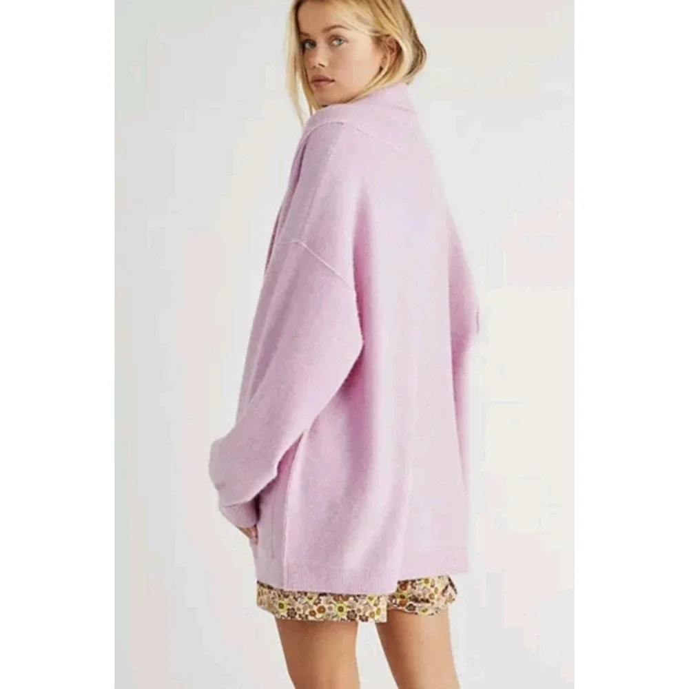 Free People Cashmere Duster Cardigan Size S Park Ave Lilac Pink Pockets Longline - Picture 2 of 9
